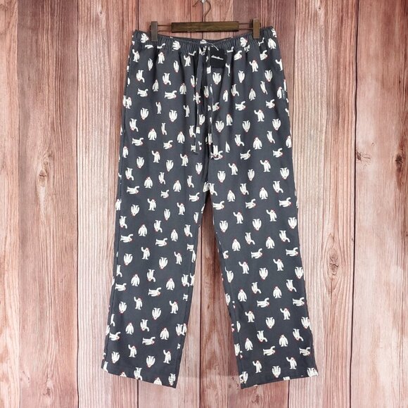 NWT Eddie Bauer Mens Size XL Mr Flannel Sleep Pants Yeti Christmas Hat Holiday - Picture 1 of 16